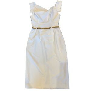 Black Halo Jackie O White Belted Sheath Dress Cap Sleeve Knee Length Size 6